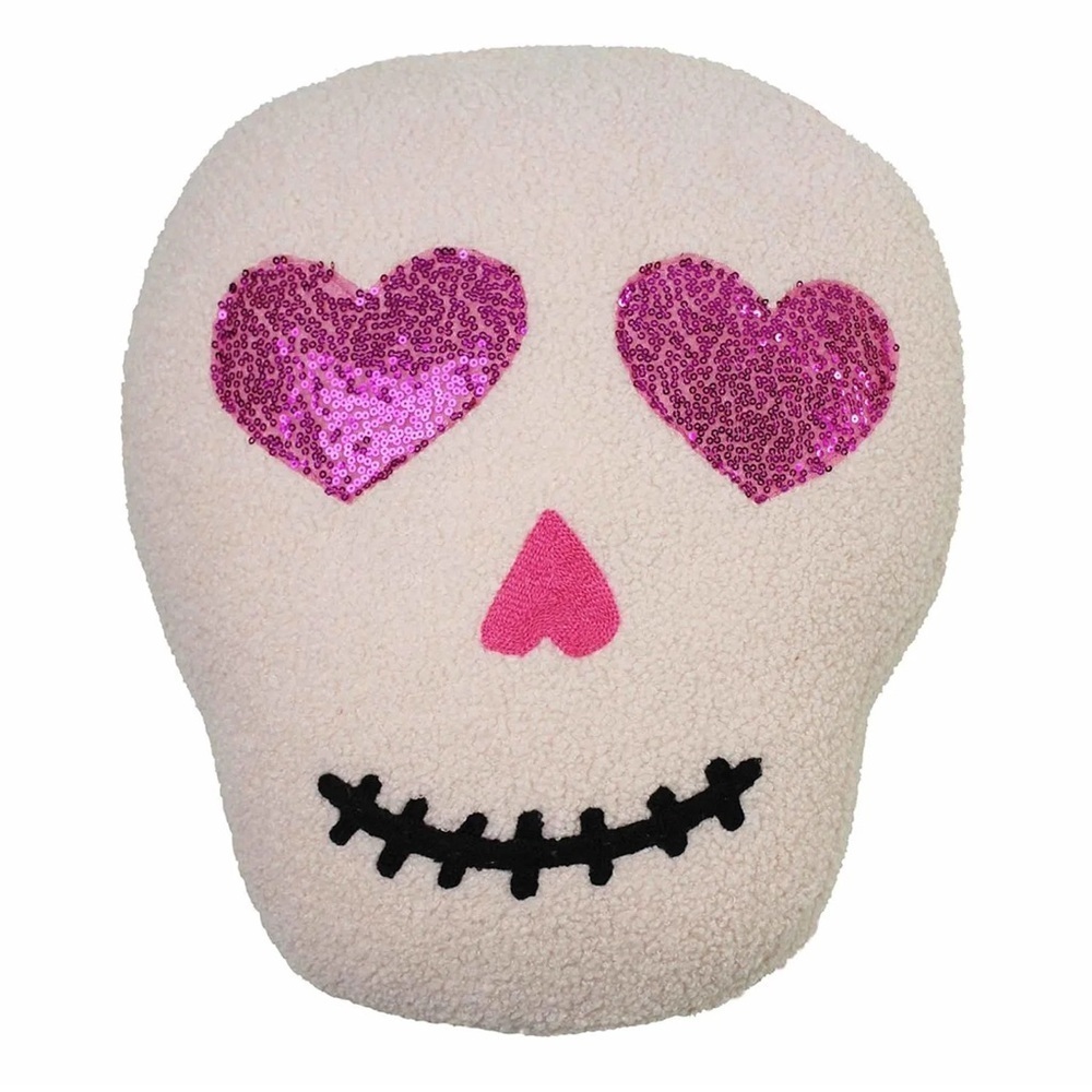 🩷☠️Pink heart eyes Skull Head Pillow Halloween Skeleton Tiktok Viral NWT 🩷☠️ - Picture 5 of 7